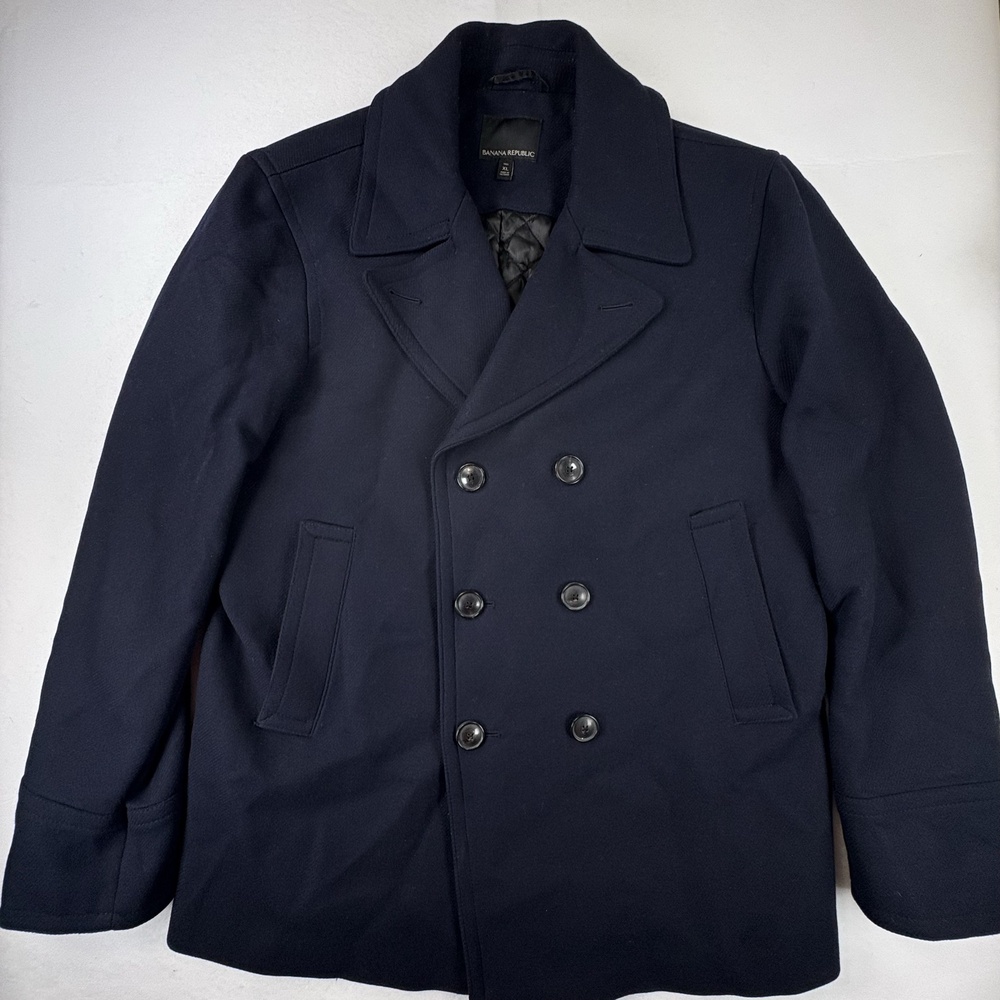 Banana Republic Peacoat Mens XL Tall Navy Mario Bellucci Italian Wool Blend Coat